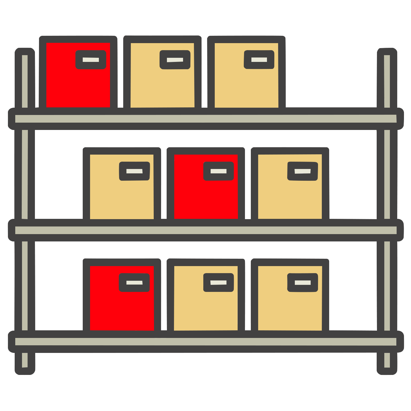 Tous les espaces de stockage sont équipés d'étagères et de matériel de stockage.
